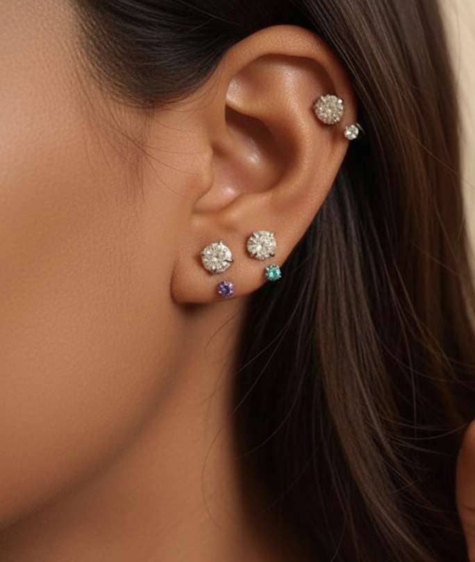 Boucles d'oreilles double tête en oxyde de zirconium, acier inoxydable 316L
