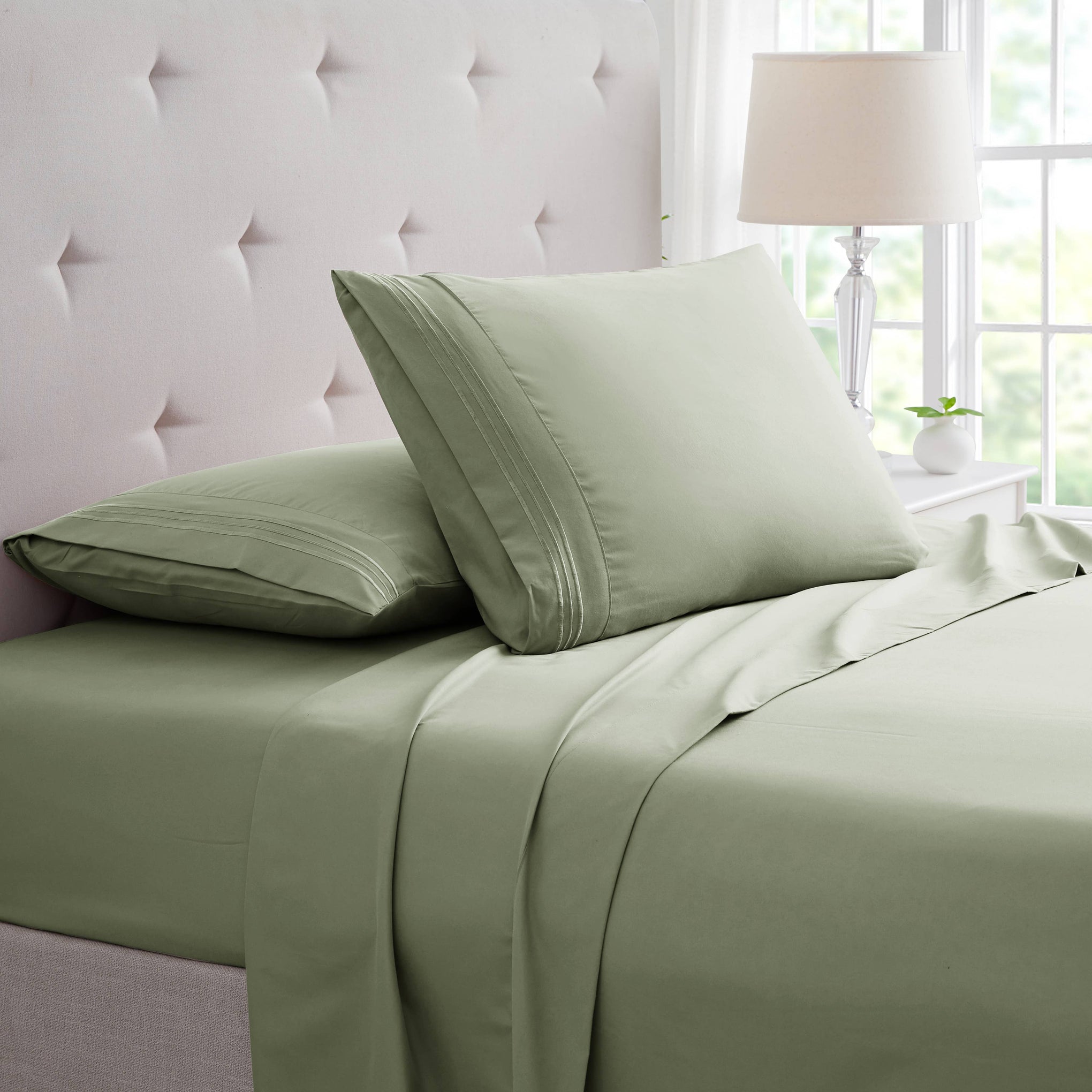 Parure de draps de luxe en bambou 4 pièces avec broderie à 3 lignes