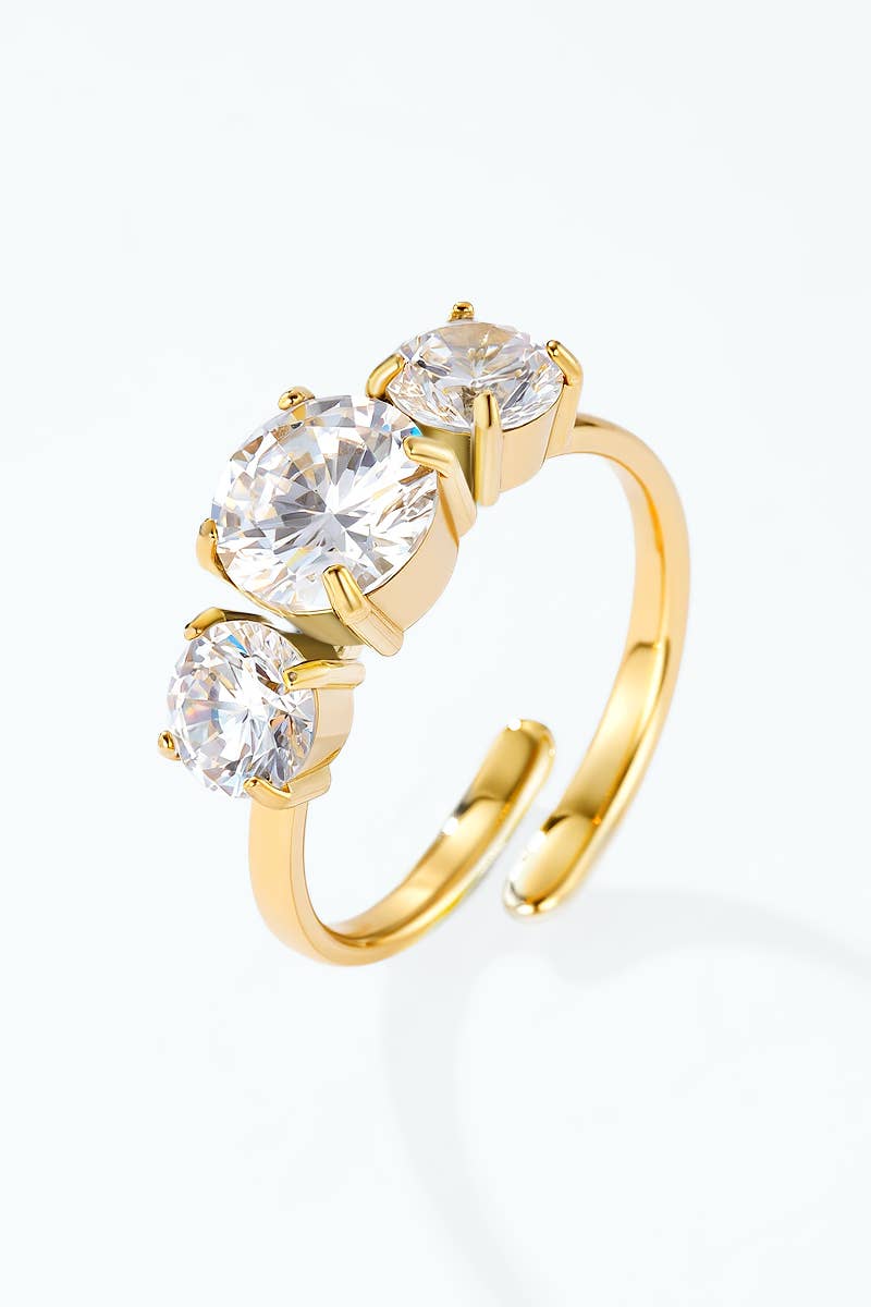 Bague trio de zircons ronds en acier inoxydable