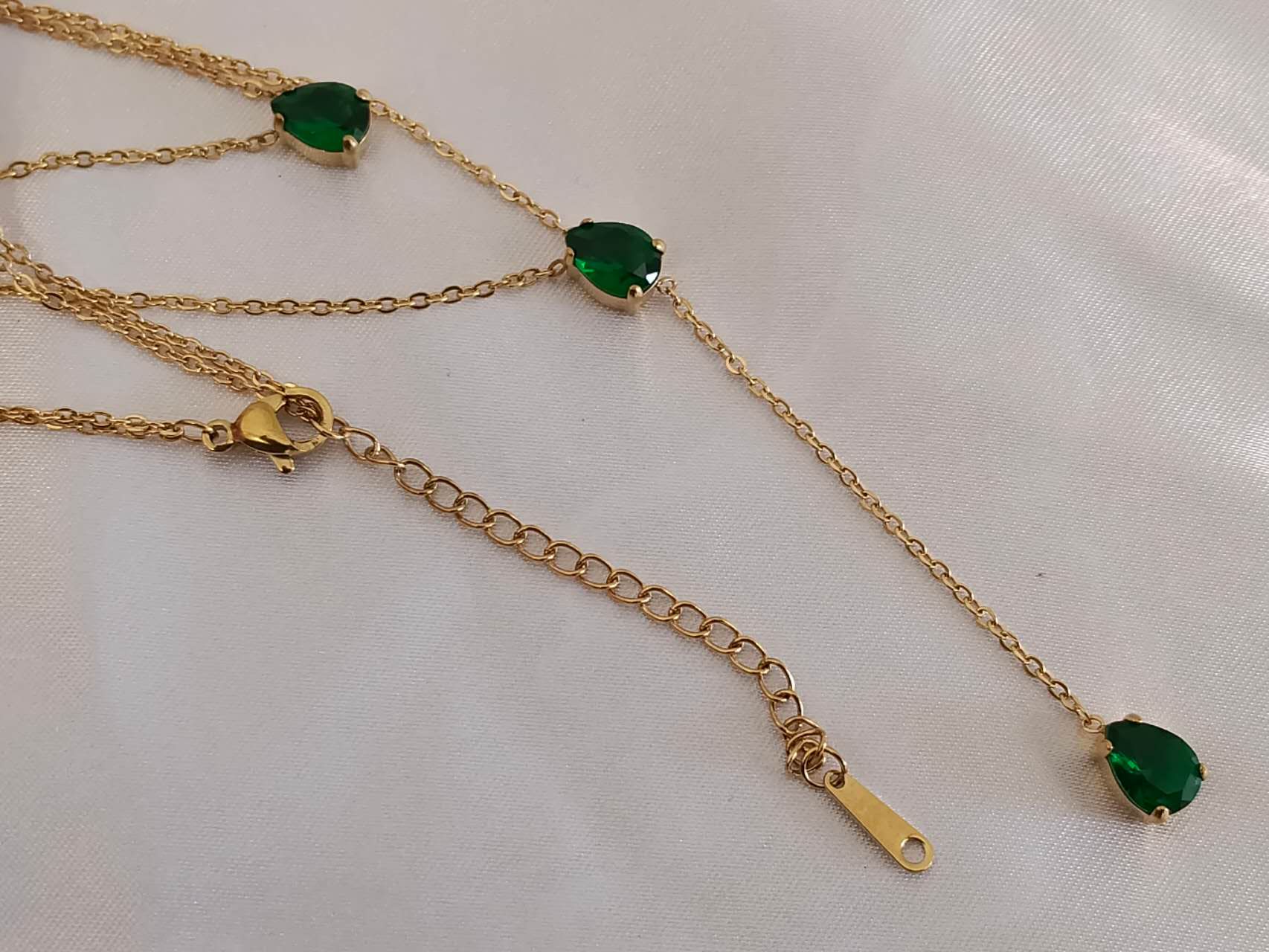 Collier double chaîne zircone acier inoxydable or 18K