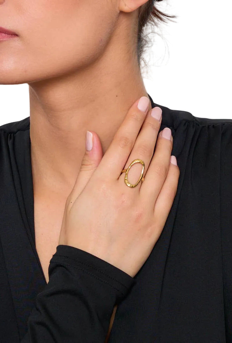 Bague ovale texturée en acier inoxydable