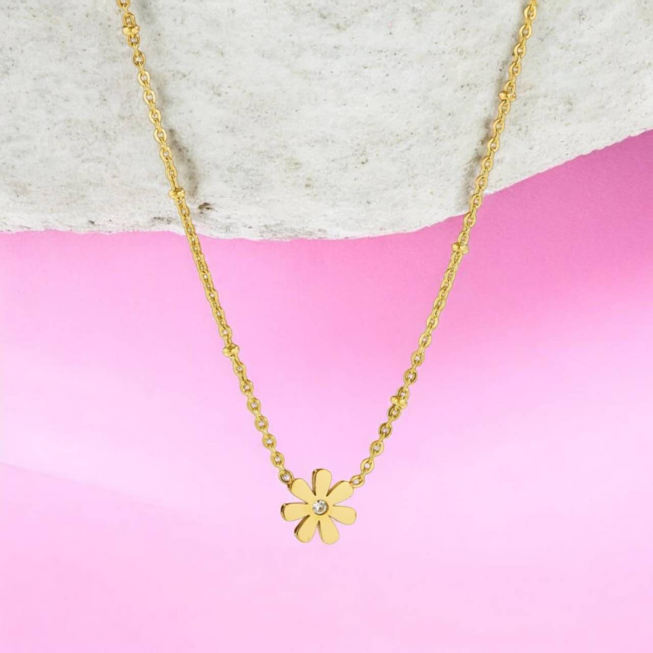 Ensemble de bijoux : collier fleur, bracelet et boucles d'oreilles en acier 18K