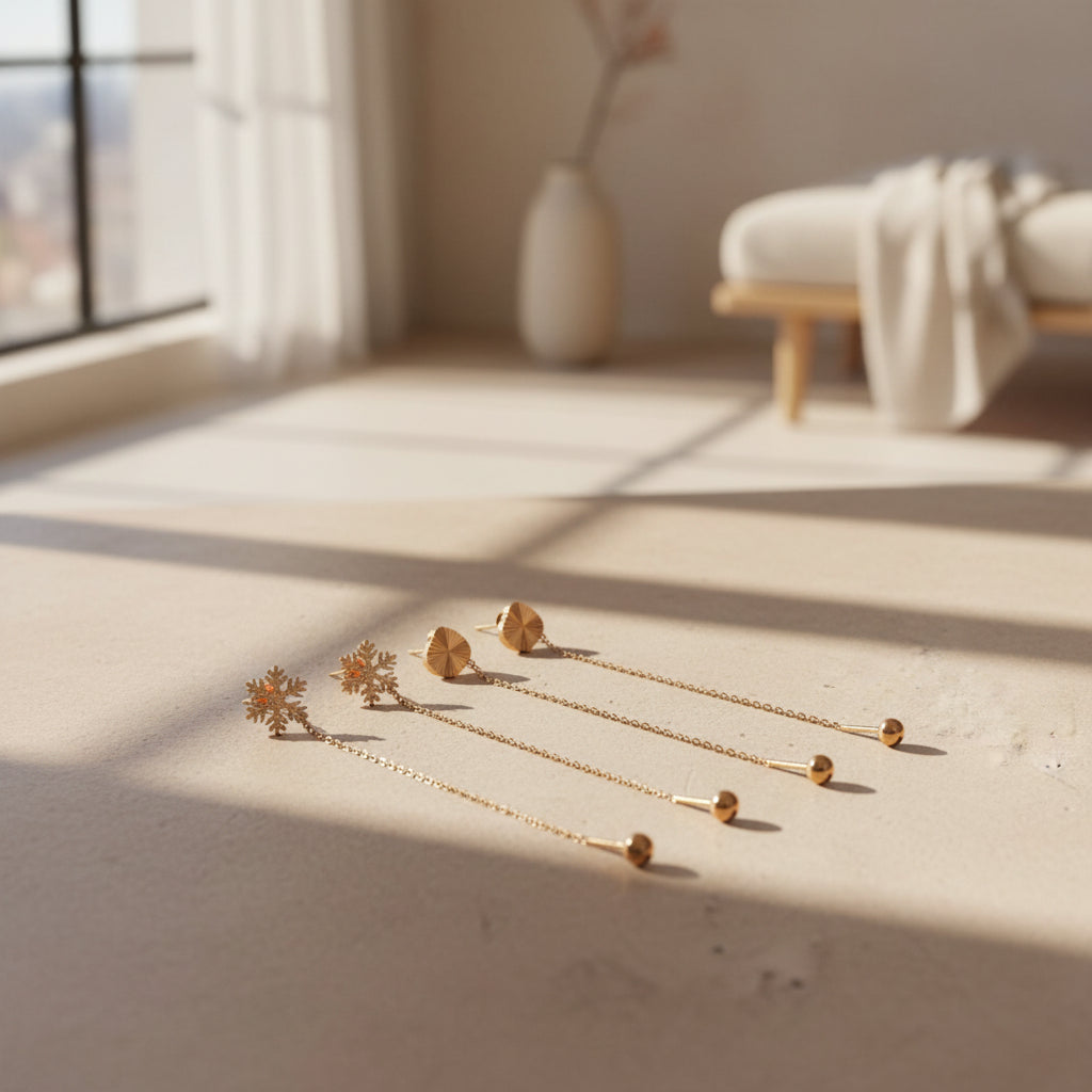 Boucles d'oreilles longues pendantes cœur flocon de neige en acier