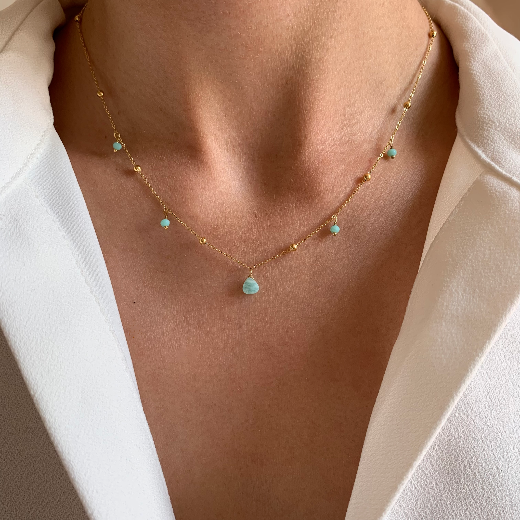Collier acier inoxydable pierre amazonite