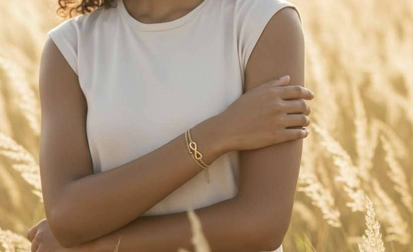 Bracelet perles, petites boules infini Plaqué Or 18K
