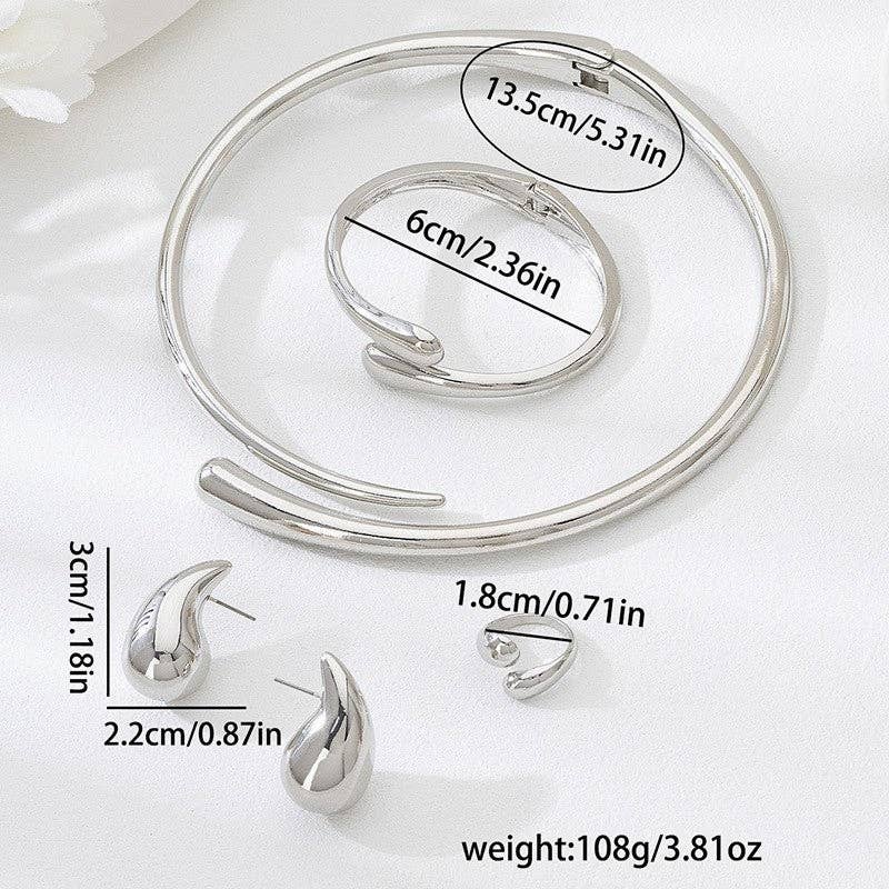 Collier Goutte d'Eau Bracelet Boucles d'Oreilles