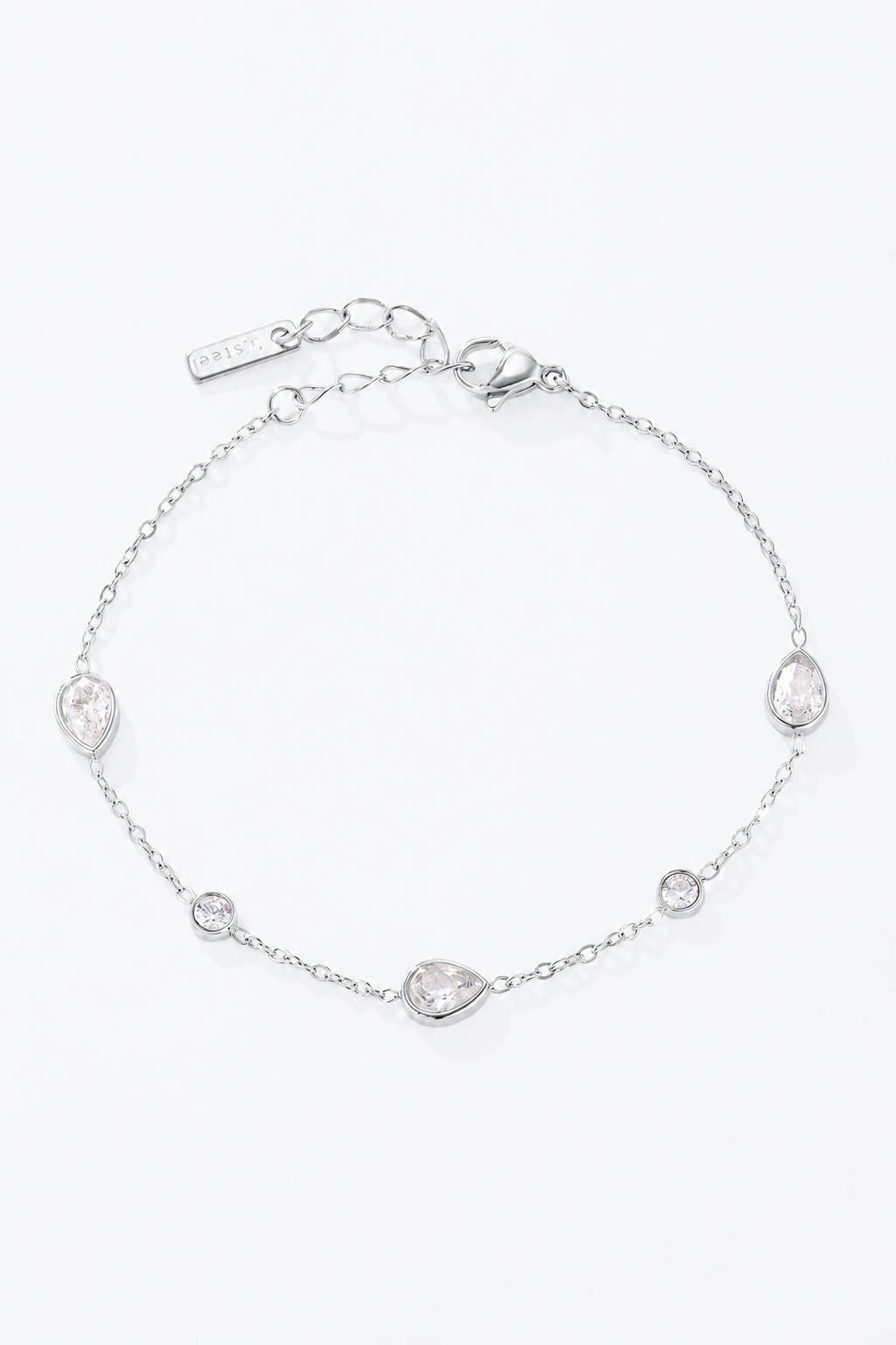 Bracelet zircons poire et ronds en acier inoxydable