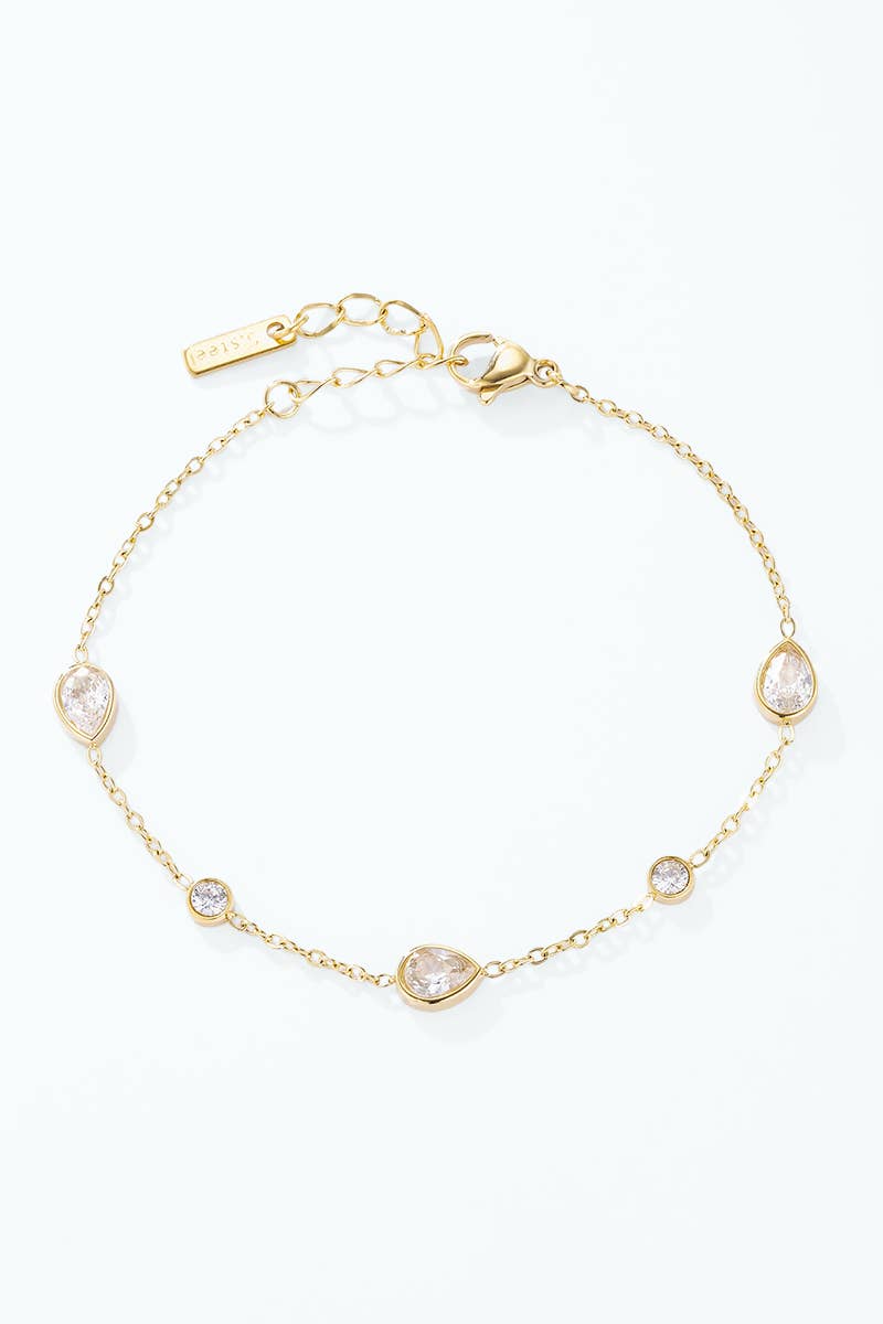 Bracelet zircons poire et ronds en acier inoxydable