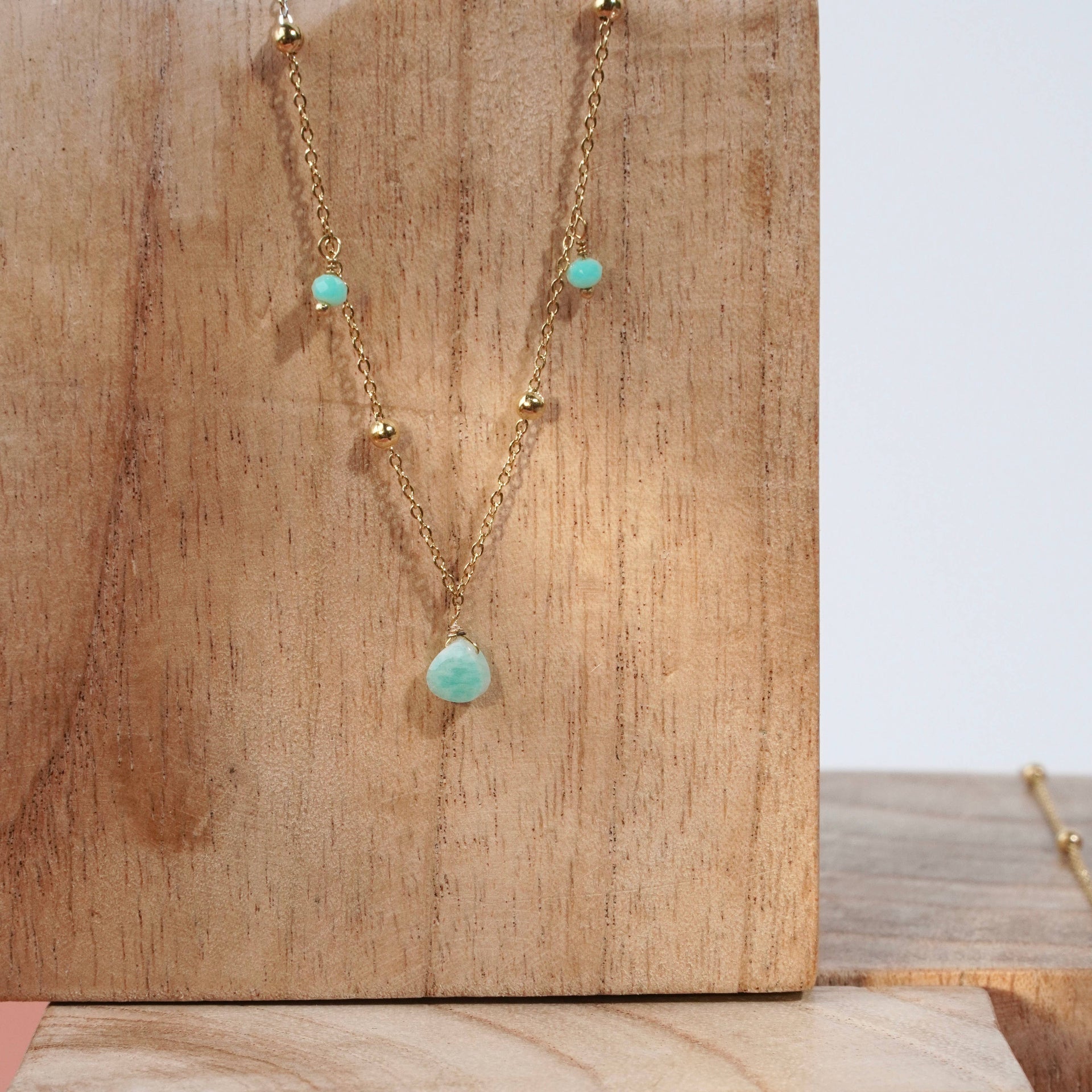 Collier acier inoxydable pierre amazonite