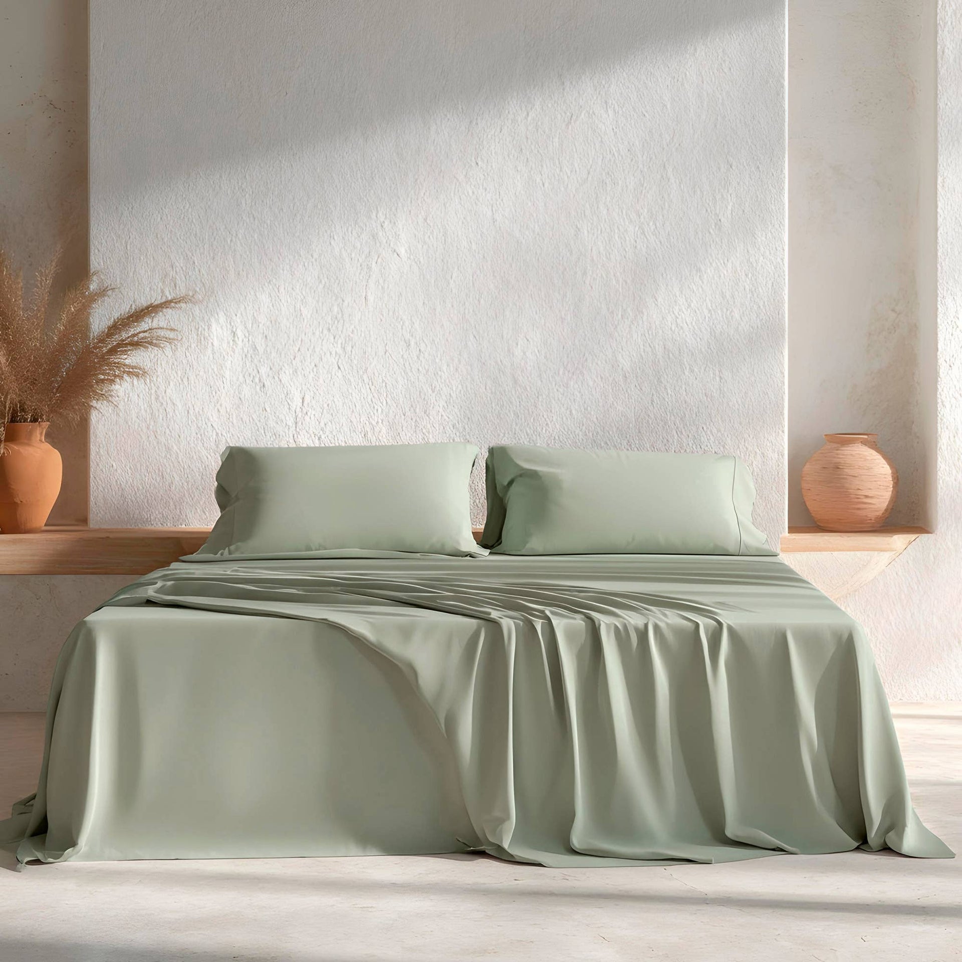 Ensemble de draps 100 % coton doux - 3/4 pièces: Vert/ 180 x 200 cm