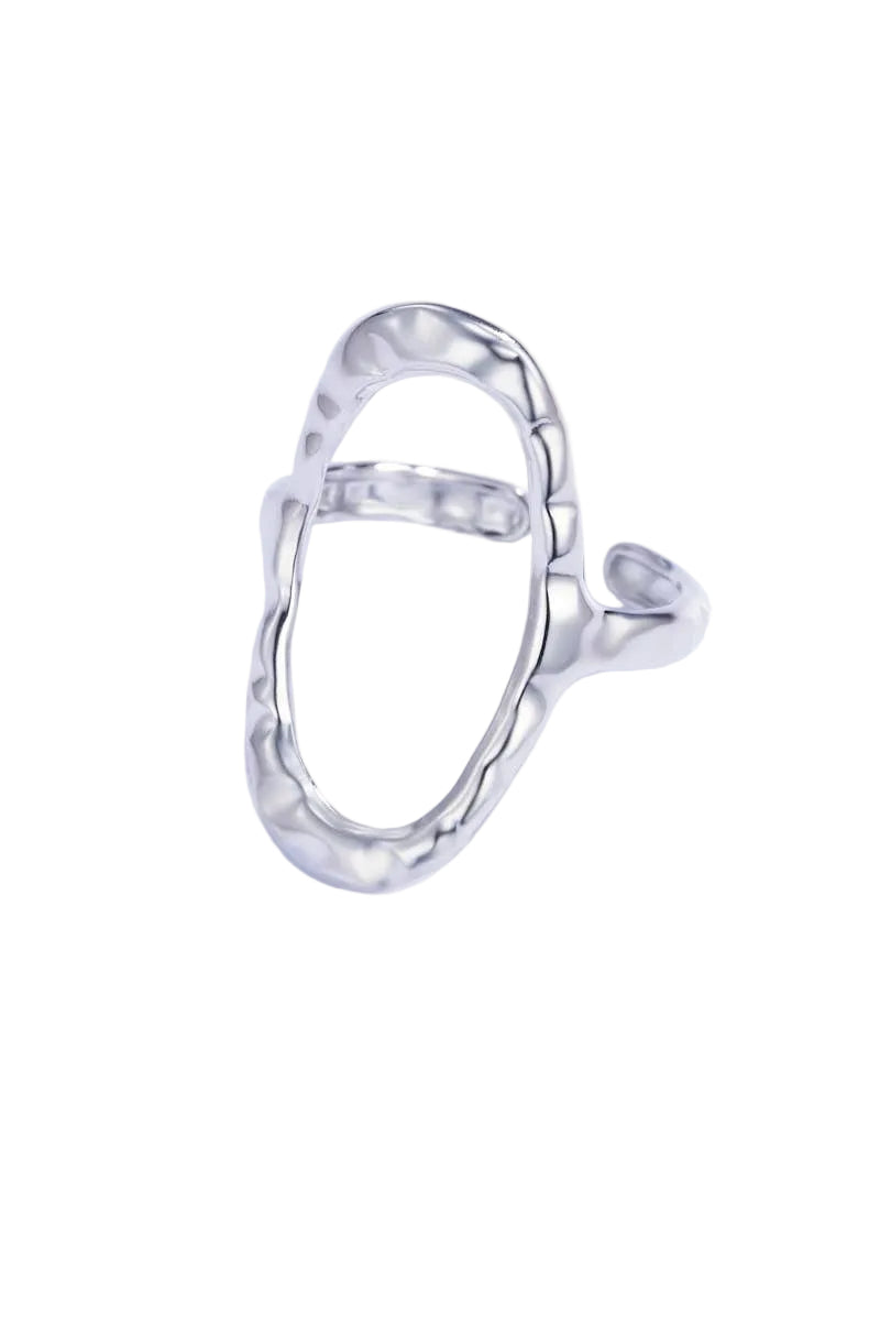 Bague ovale texturée en acier inoxydable