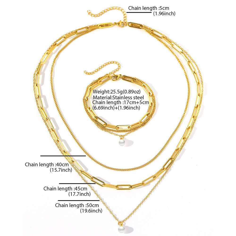 Collier avec perle en acier Plaqué Or 18K