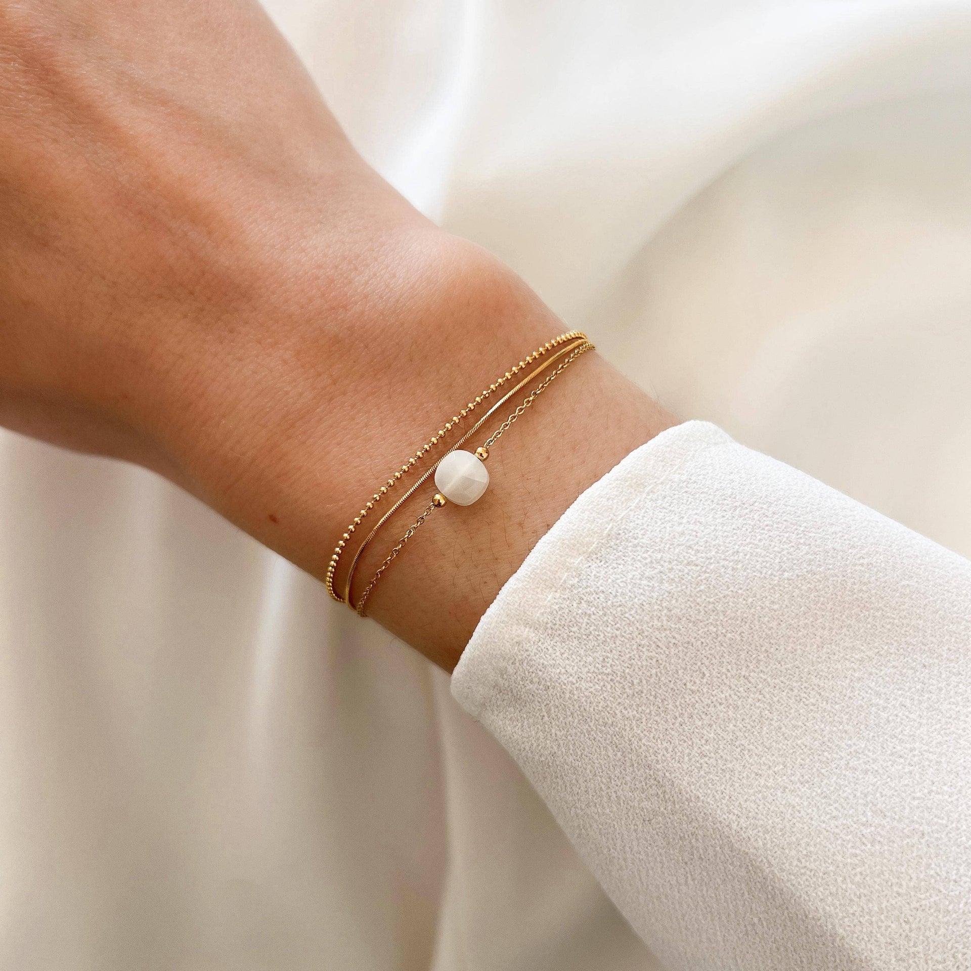 Bracelet  femme agate blanche acier inoxydable