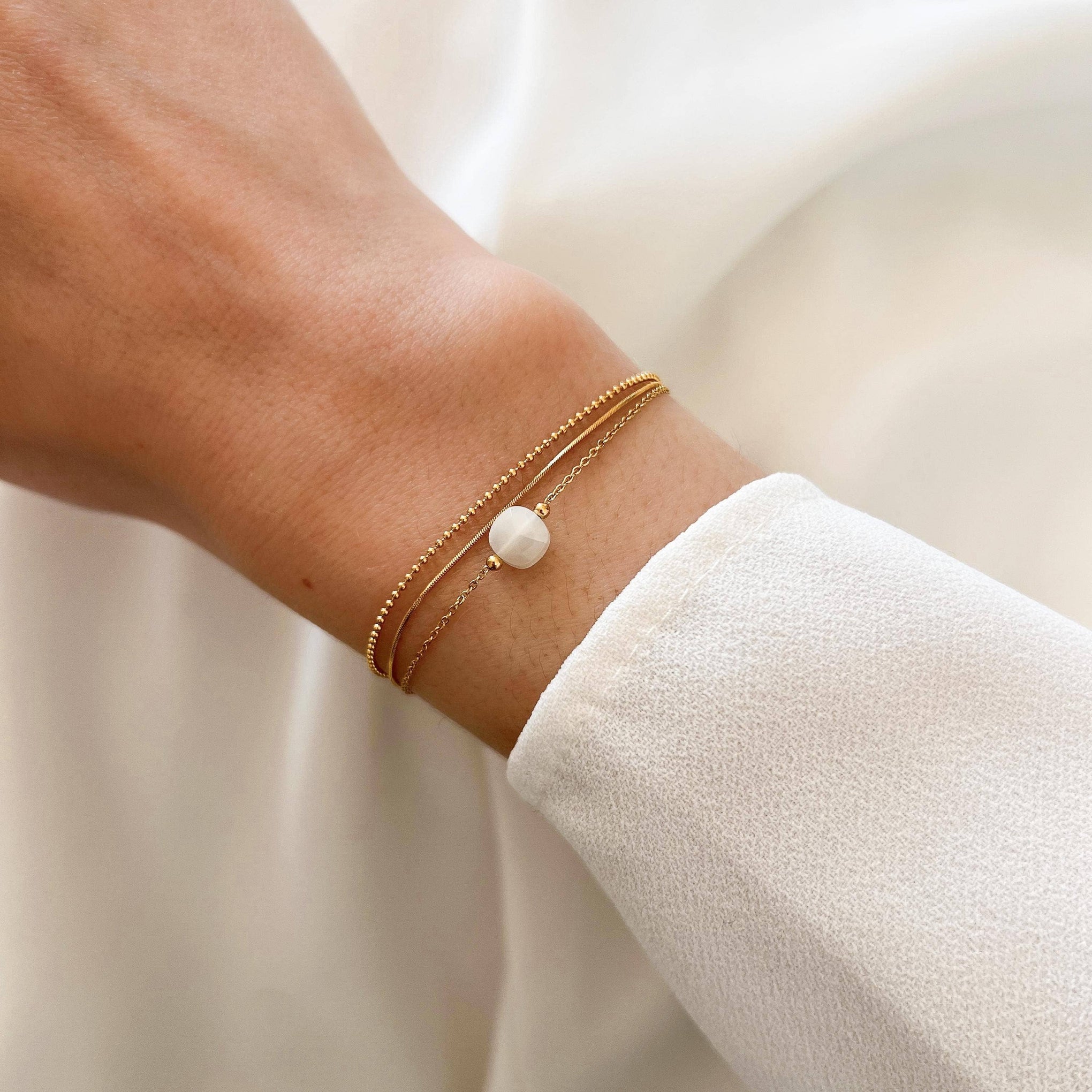 Bracelet  femme agate blanche acier inoxydable