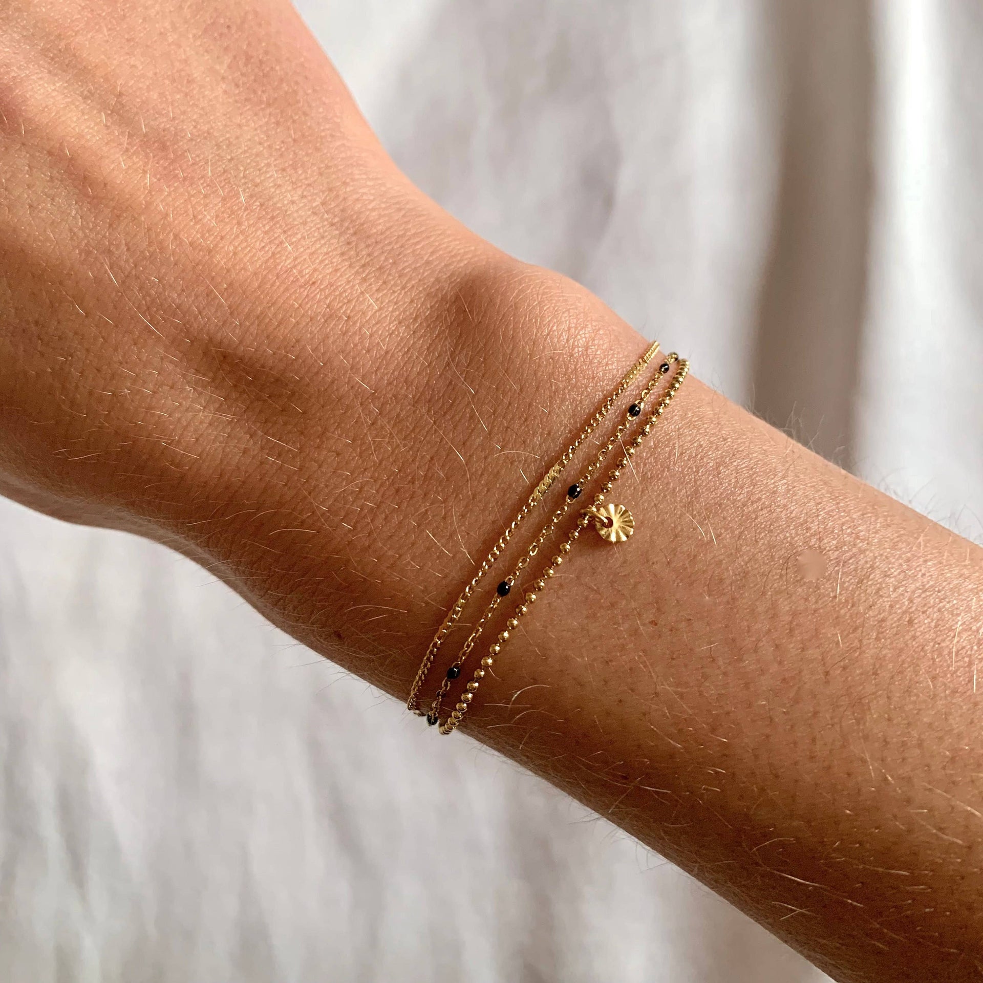 Bracelet triple acier inoxydable points blancs
