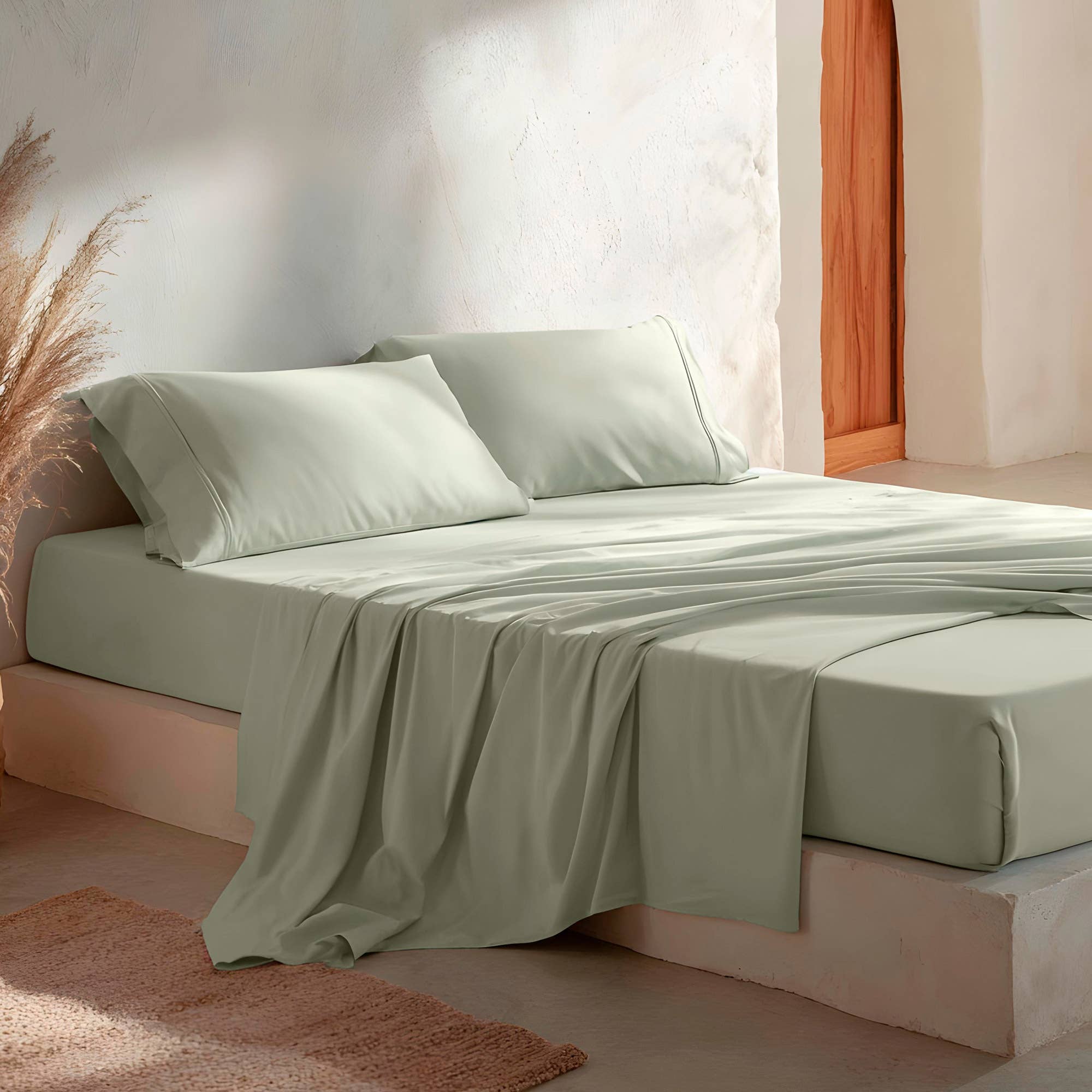 Ensemble de draps 100 % coton doux - 3/4 pièces: Vert/ 180 x 200 cm