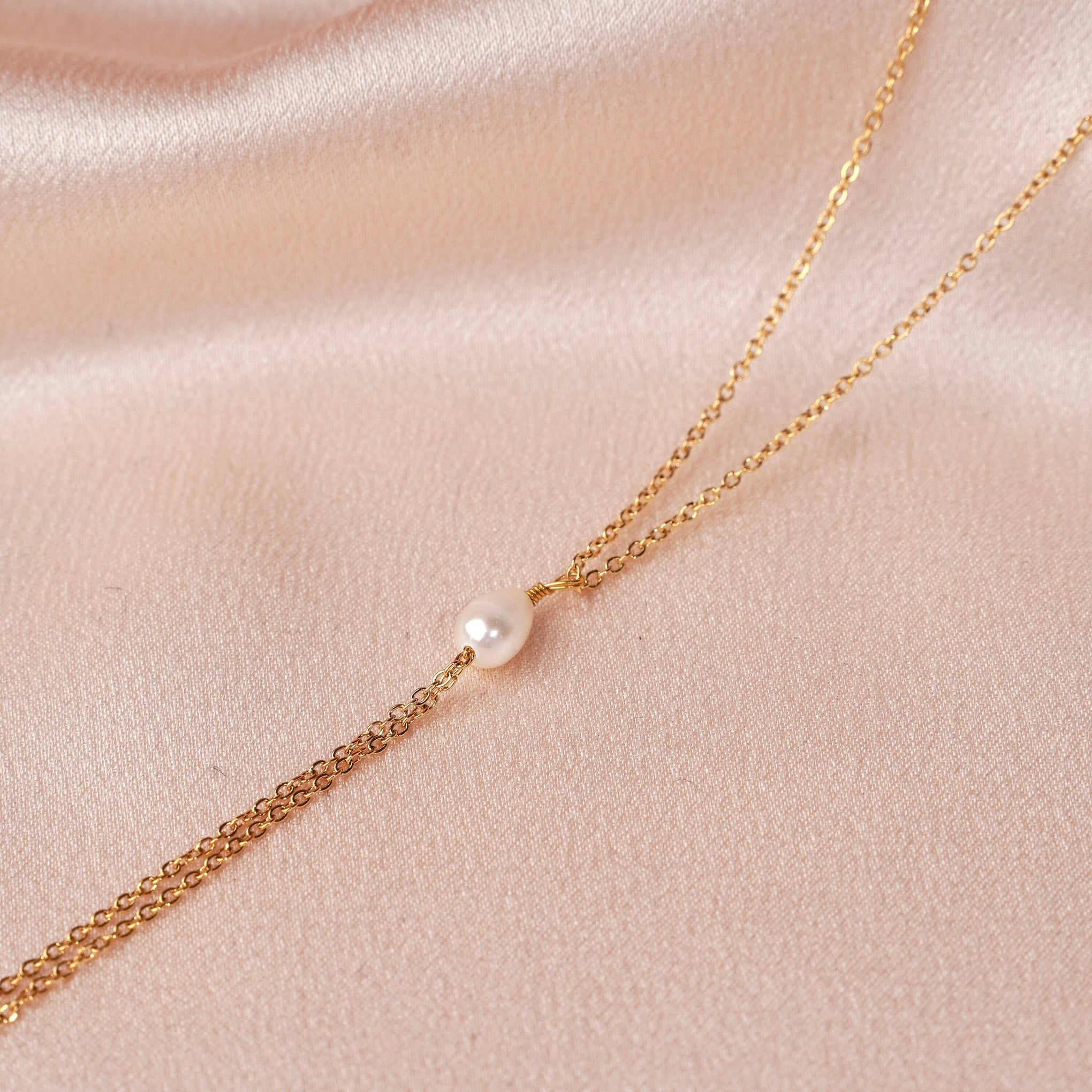 Collier femme long en acier inoxydable perle d'eau douce