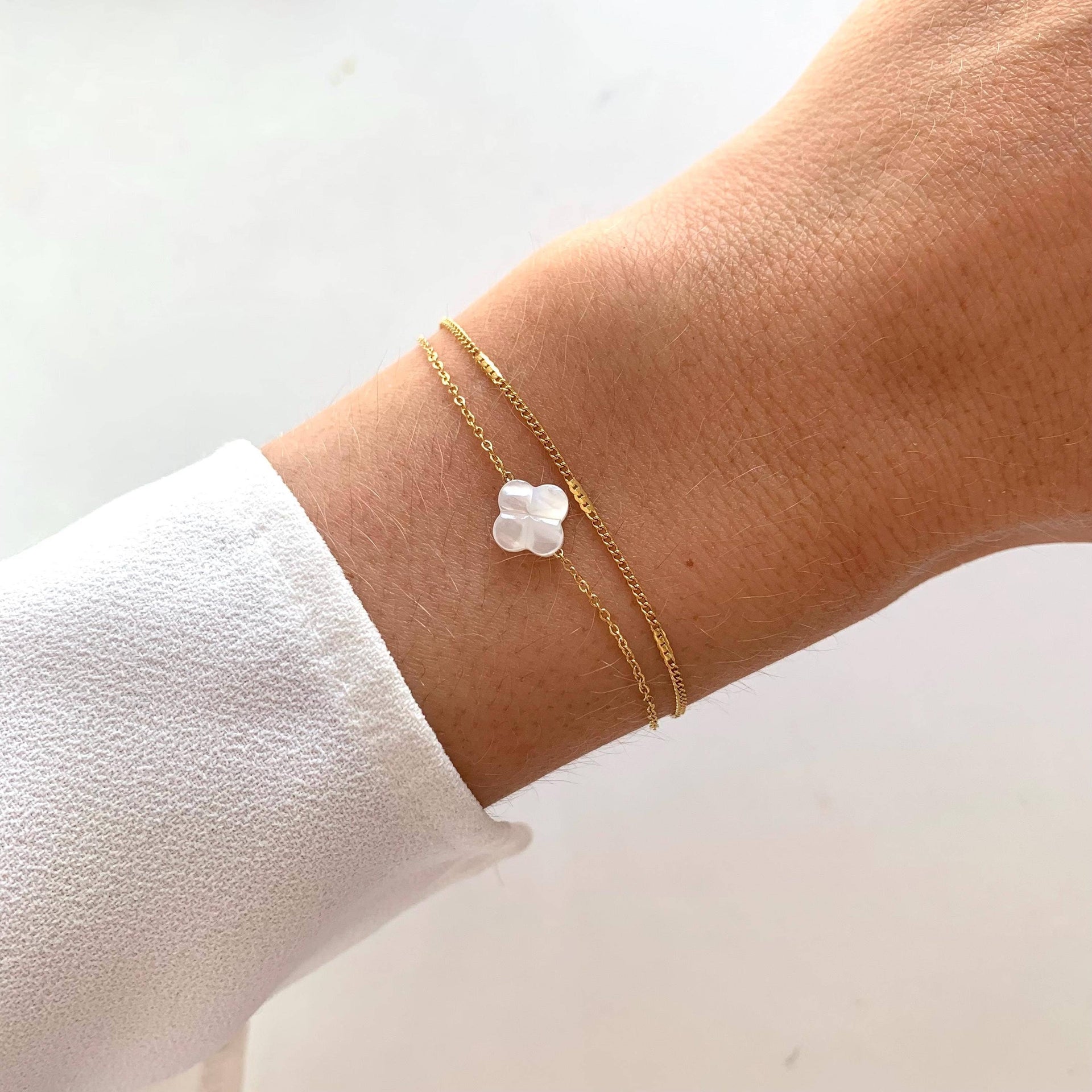 Bracelet double trèfle blanc