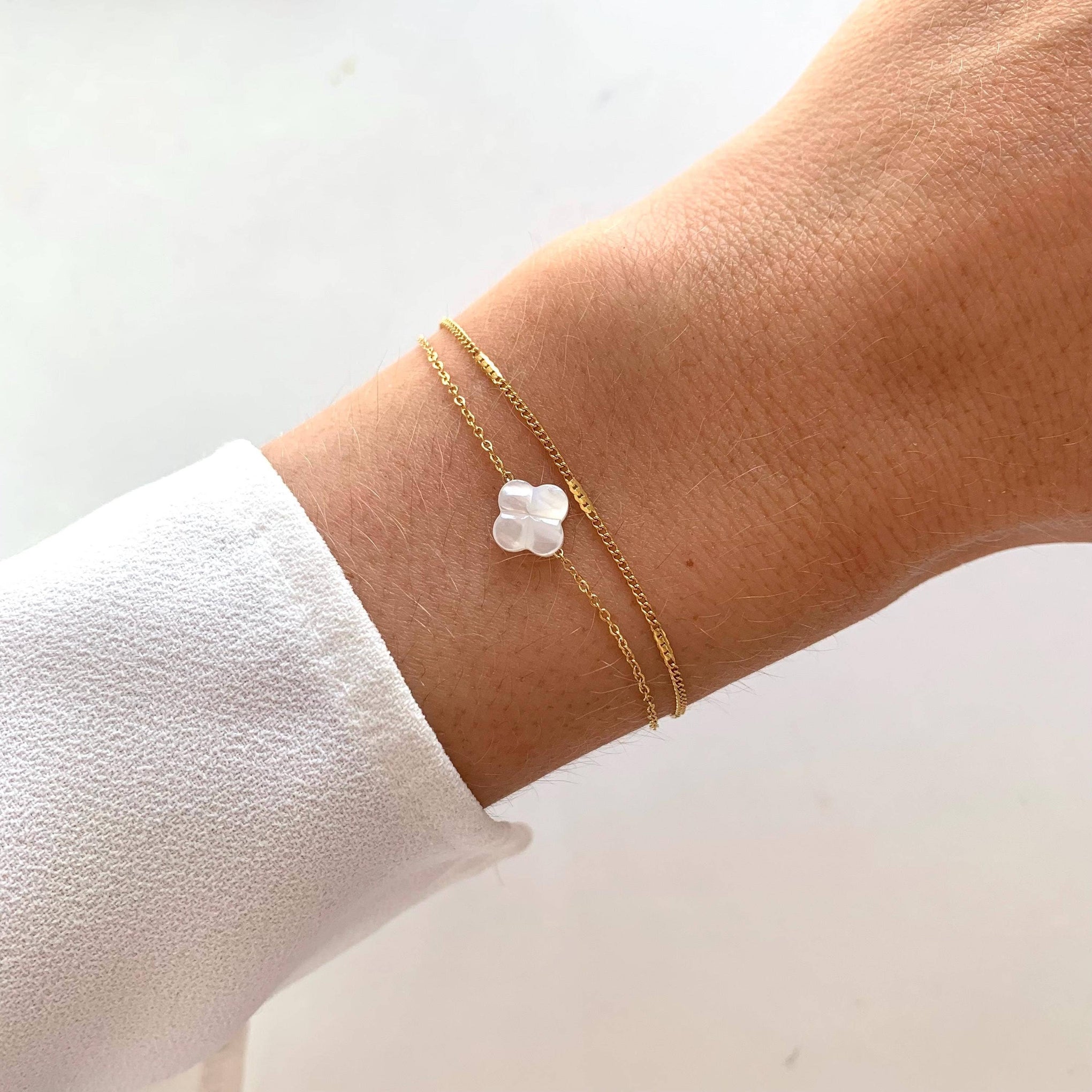 Bracelet double trèfle blanc
