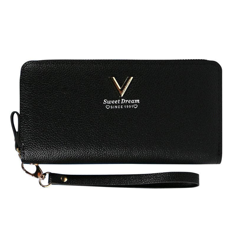 Portefeuille long à double fermeture éclair en cuir souple — pochette téléphone pour femme