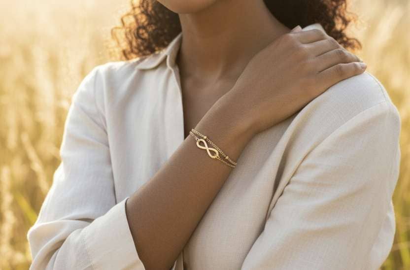 Bracelet perles, petites boules infini Plaqué Or 18K