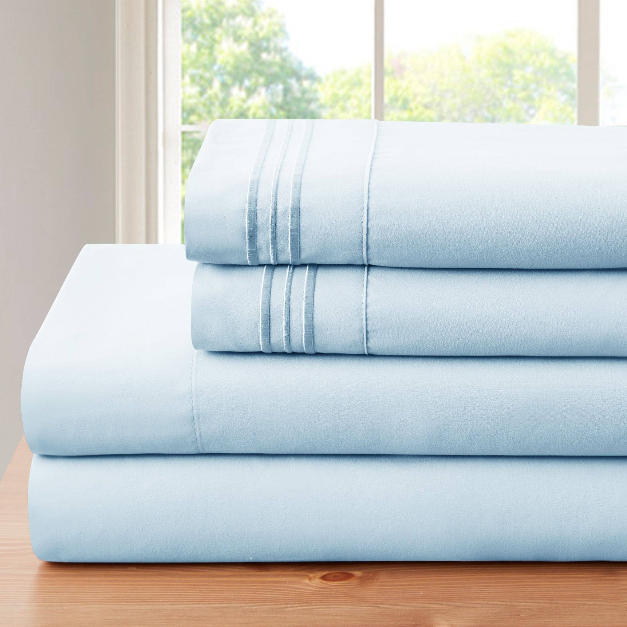 Parure de draps de luxe en bambou 4 pièces avec broderie à 3 lignes