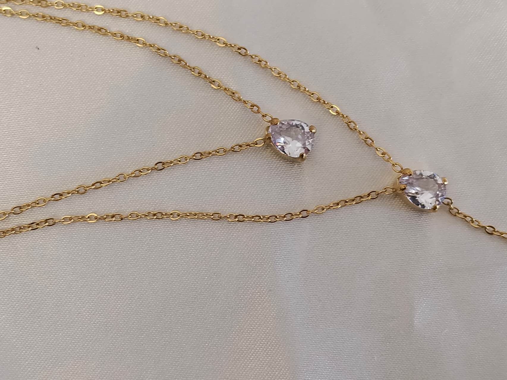Collier double chaîne zircone acier inoxydable or 18K