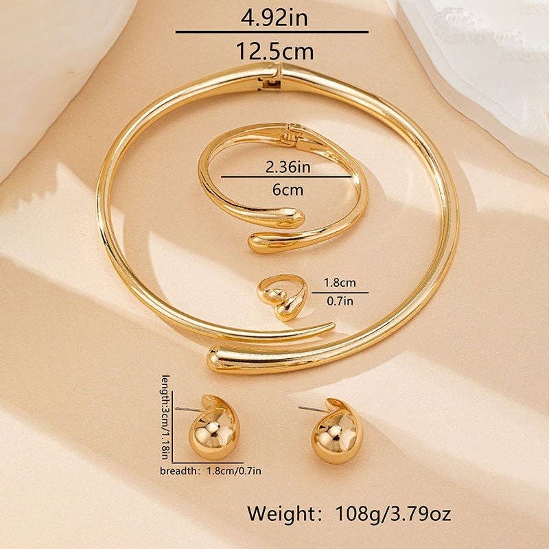 Collier Goutte d'Eau Bracelet Boucles d'Oreilles