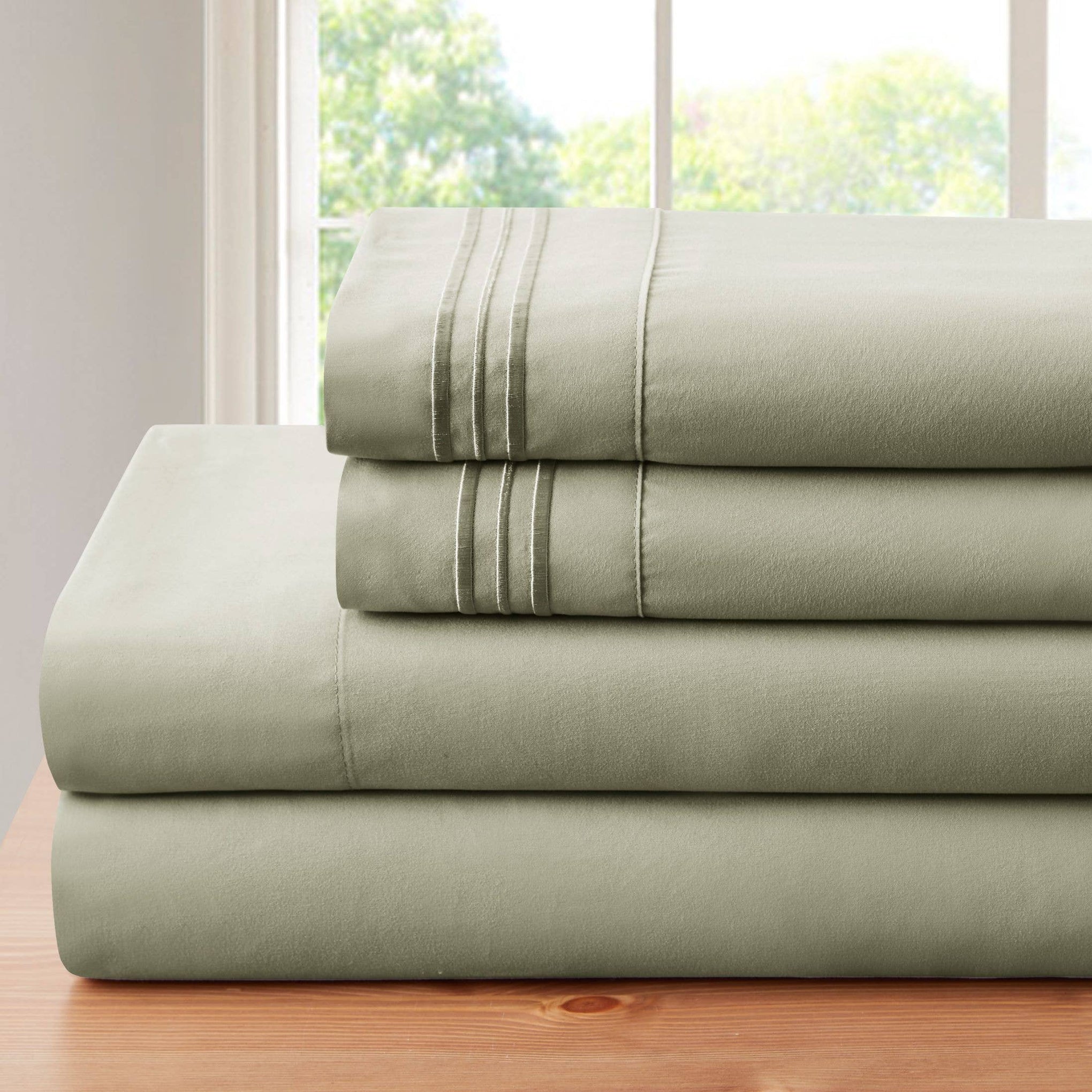 Parure de draps de luxe en bambou 4 pièces avec broderie à 3 lignes