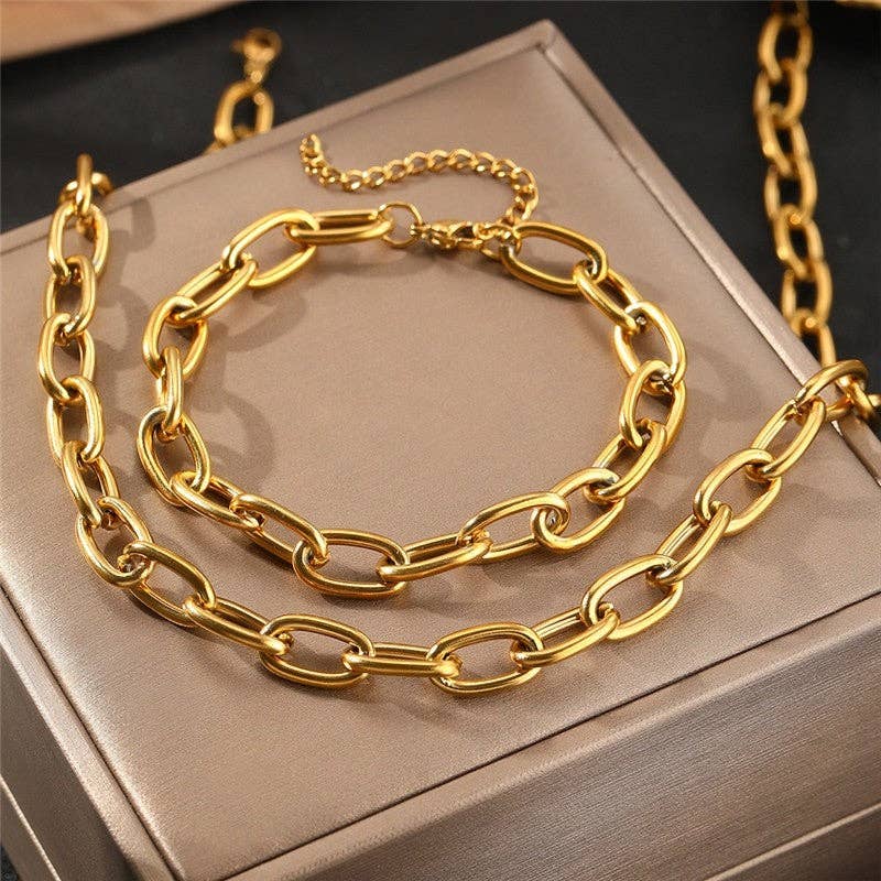 Ensemble collier et bracelet en chaîne à maillons en acier inoxydable