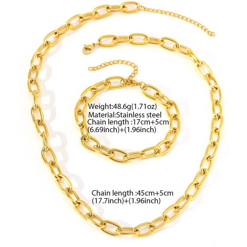 Ensemble collier et bracelet en chaîne à maillons en acier inoxydable