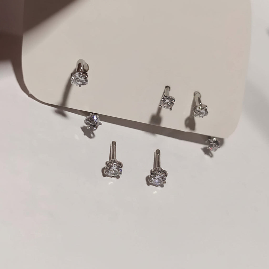 Boucles d'oreilles double tête en oxyde de zirconium, acier inoxydable 316L