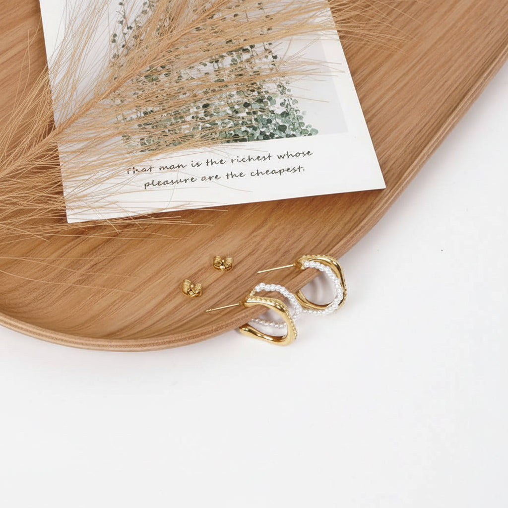 Boucles d'oreilles à double anneau en acier inoxydable avec perles