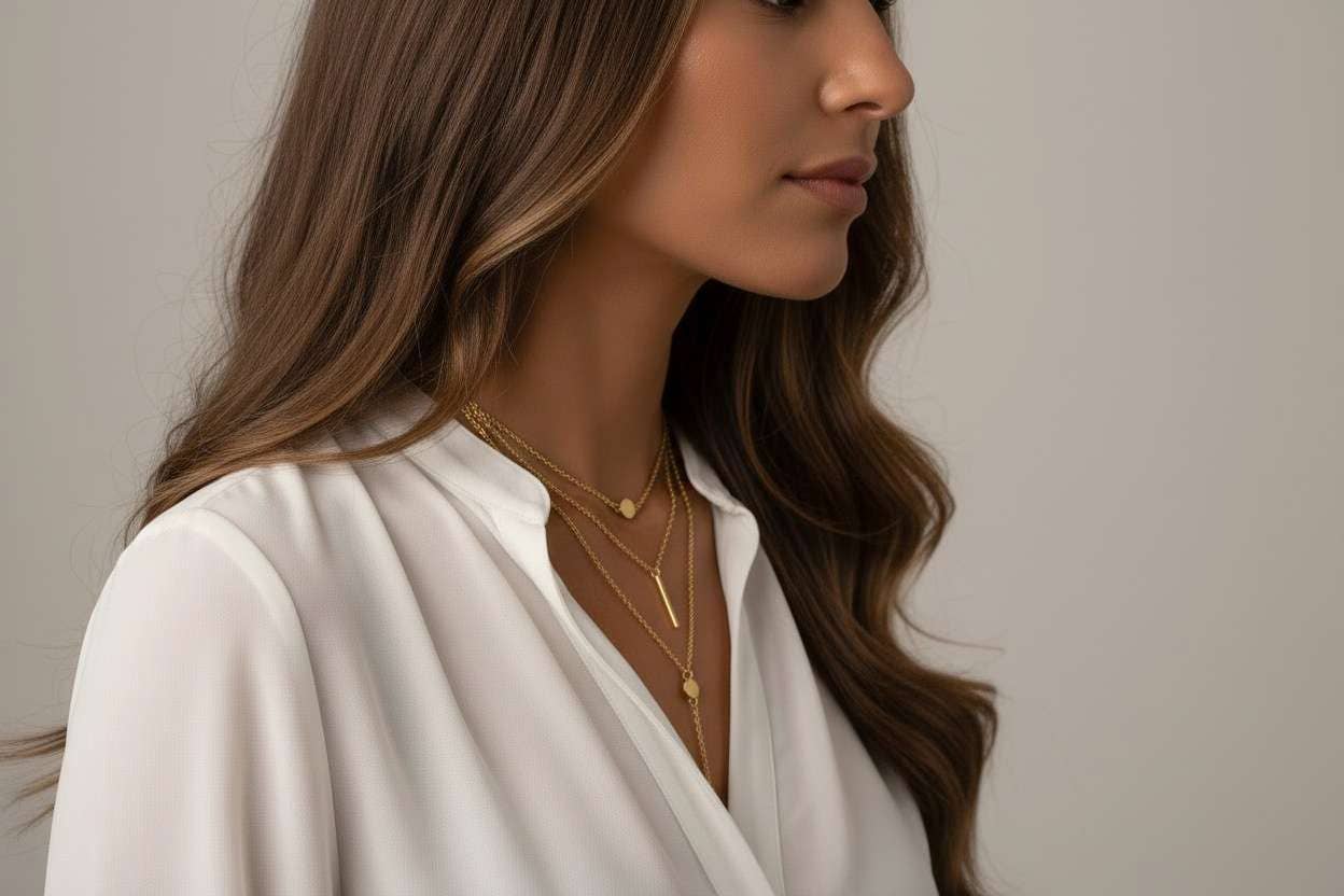 Collier triple chaînes disques acier Or 18K