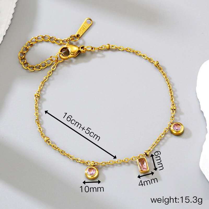 Set collier ras-de-cou avec zircones roses et bracelet en acier Plaqué or 18K