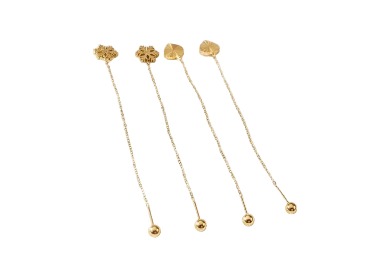 Boucles d'oreilles longues pendantes cœur flocon de neige en acier