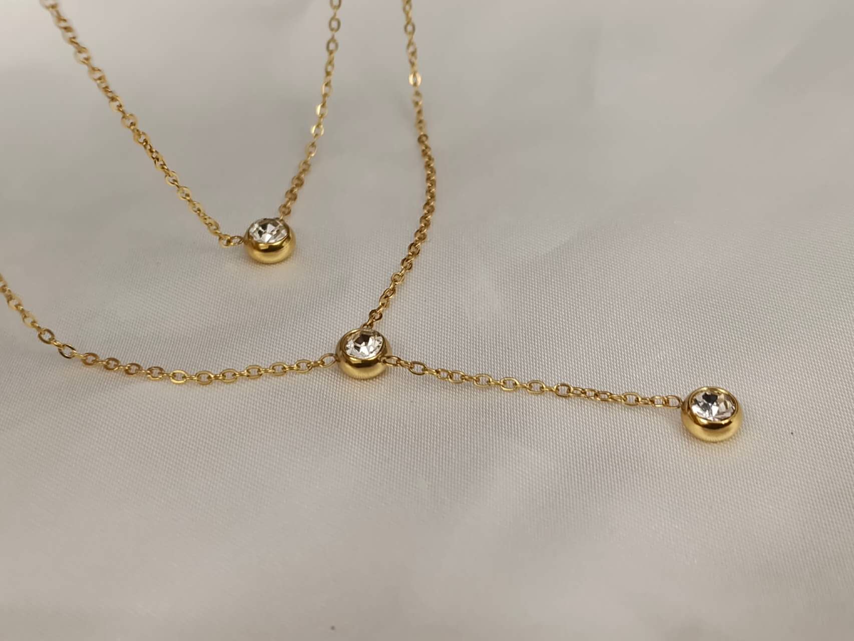 Collier double chaîne zircone acier inoxydable or 18K