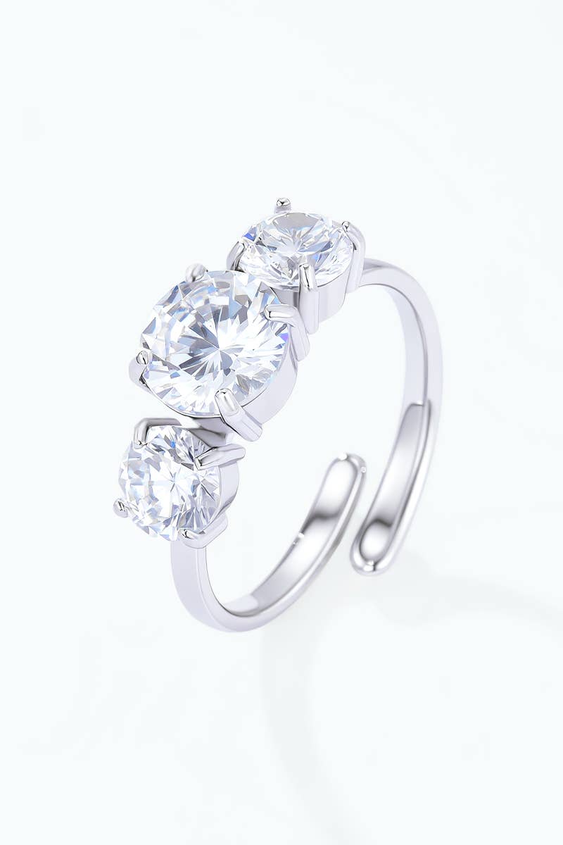 Bague trio de zircons ronds en acier inoxydable