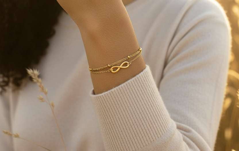 Bracelet perles, petites boules infini Plaqué Or 18K