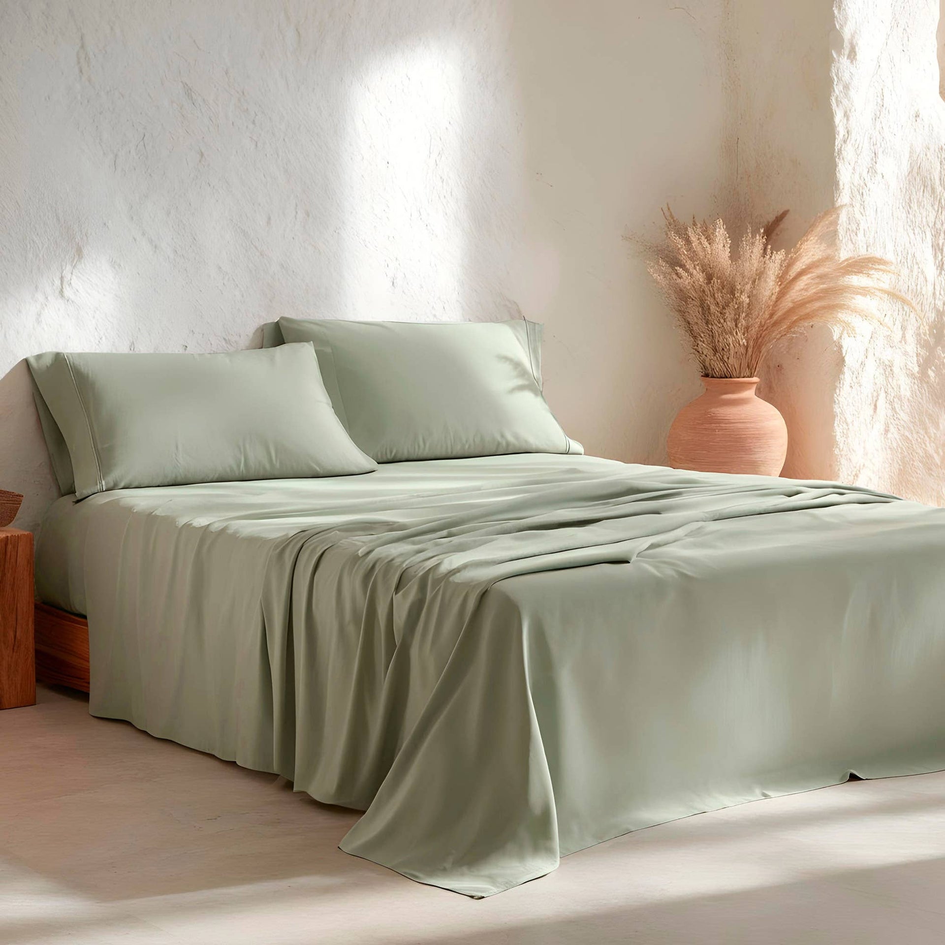 Ensemble de draps 100 % coton doux - 3/4 pièces: Vert/ 180 x 200 cm