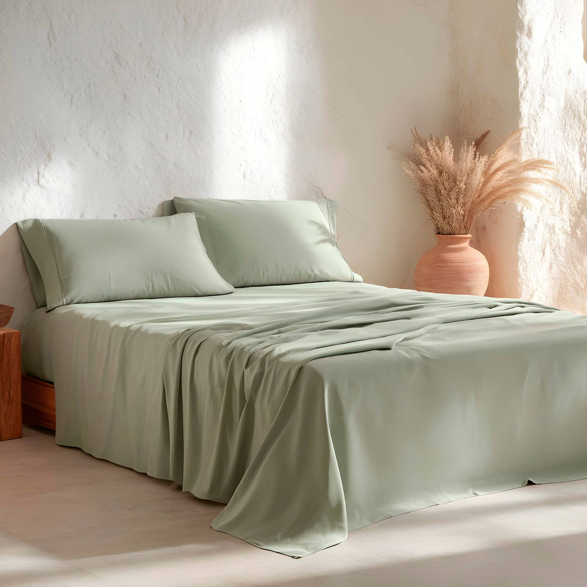 Ensemble de draps 100 % coton doux - 3/4 pièces: Vert/ 180 x 200 cm