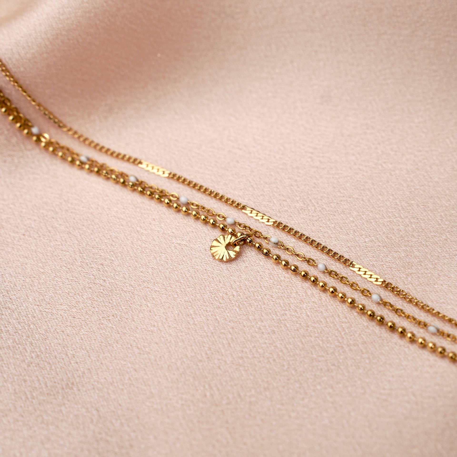Bracelet triple acier inoxydable points blancs