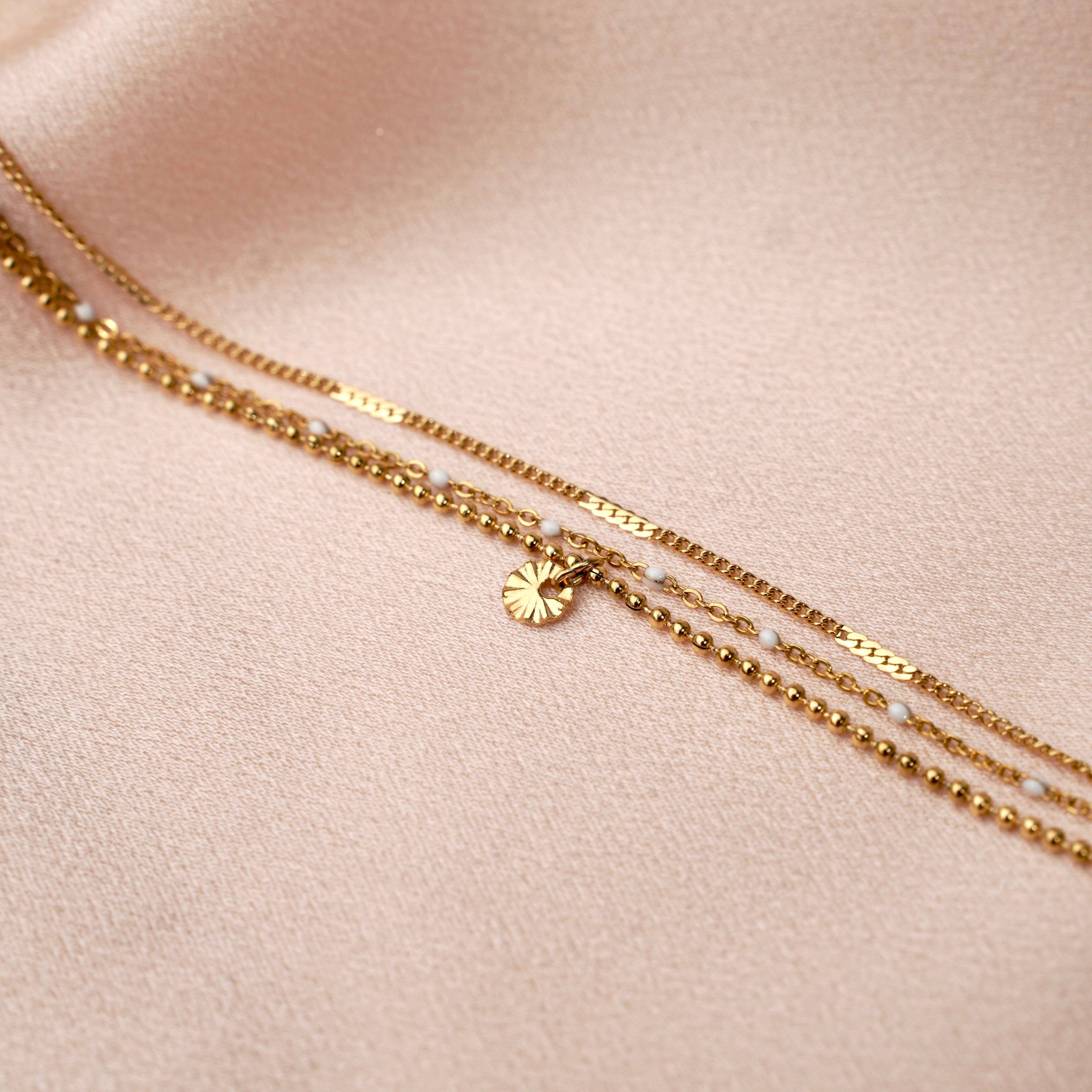 Bracelet triple acier inoxydable points blancs