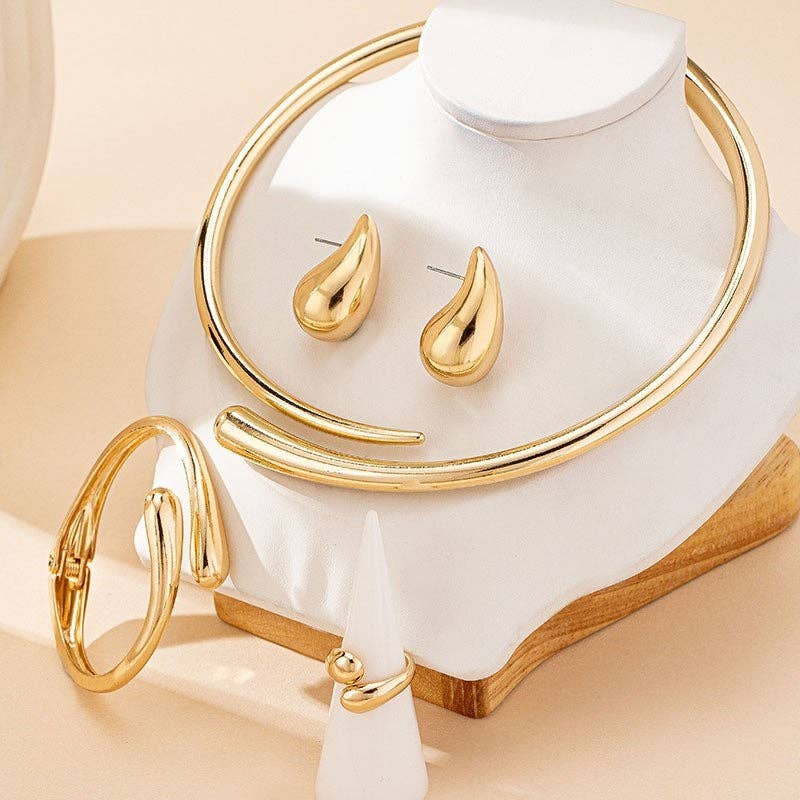 Collier Goutte d'Eau Bracelet Boucles d'Oreilles