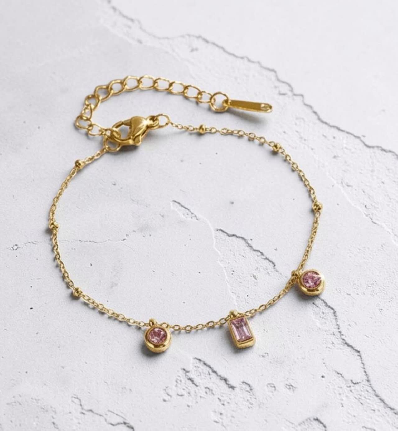 Set collier ras-de-cou avec zircones roses et bracelet en acier Plaqué or 18K