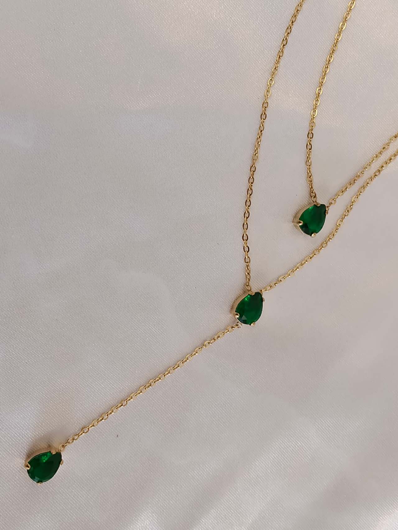Collier double chaîne zircone acier inoxydable or 18K