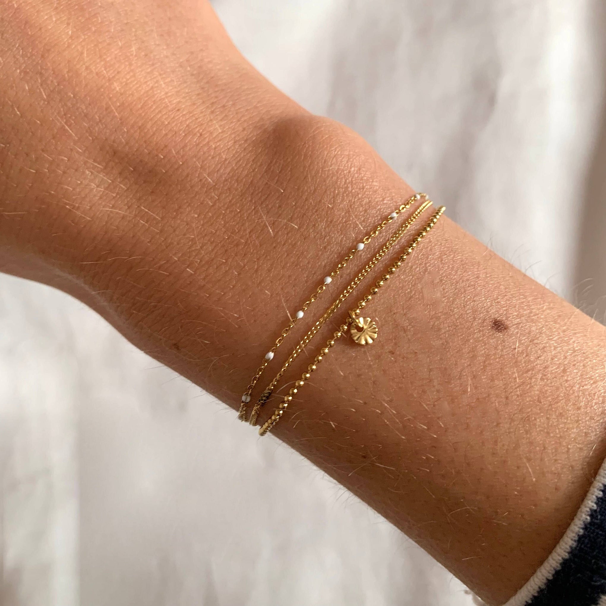 Bracelet triple acier inoxydable points blancs