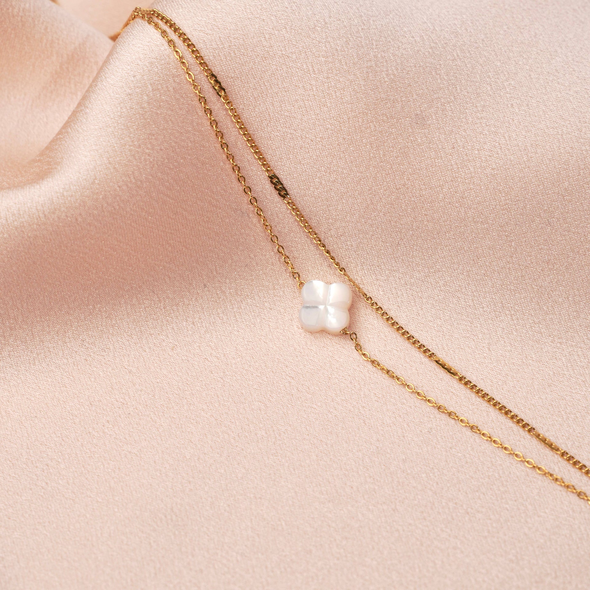 Bracelet double trèfle blanc