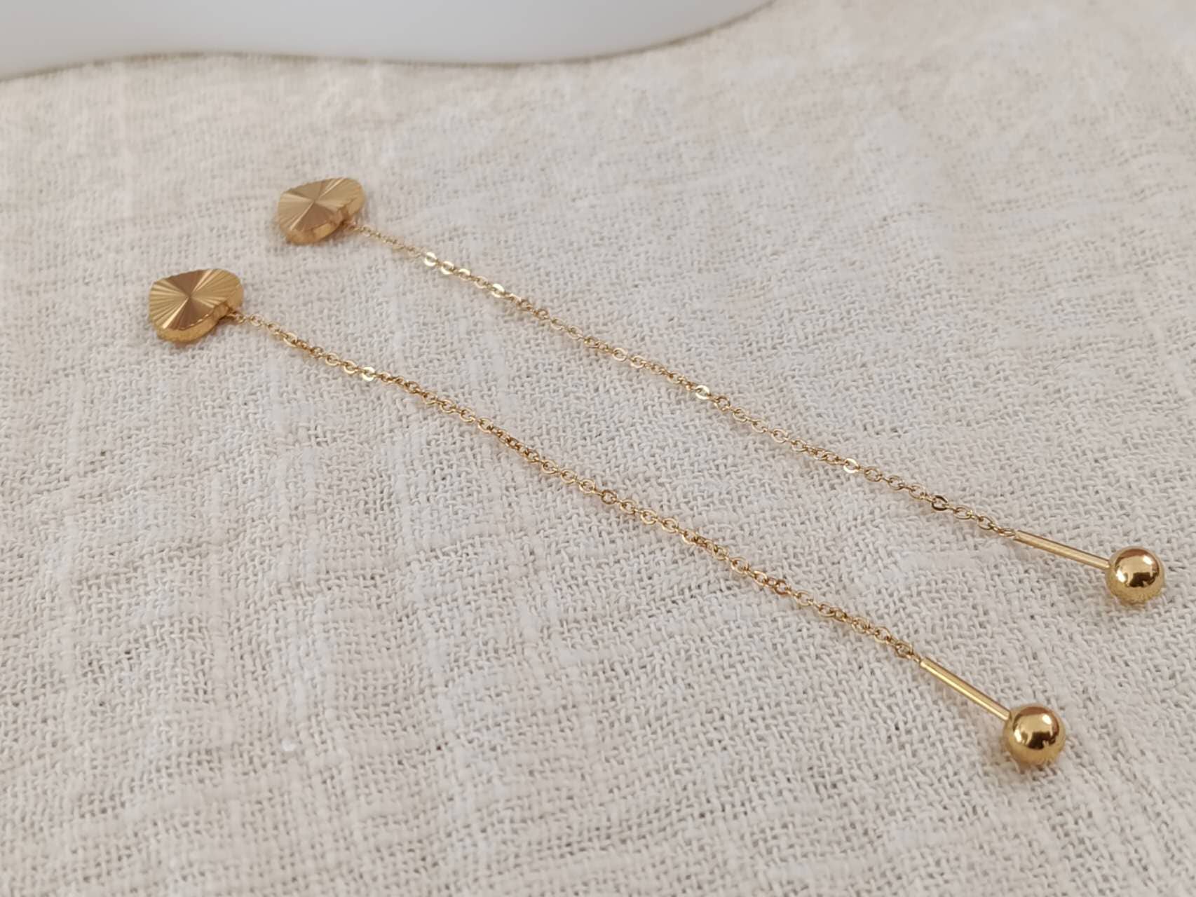 Boucles d'oreilles longues pendantes cœur flocon de neige en acier