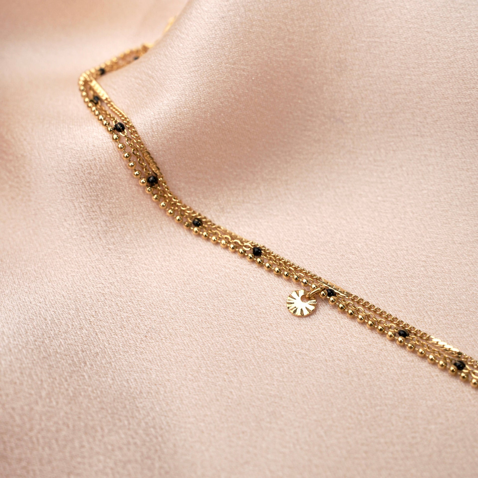 Bracelet triple acier inoxydable points blancs
